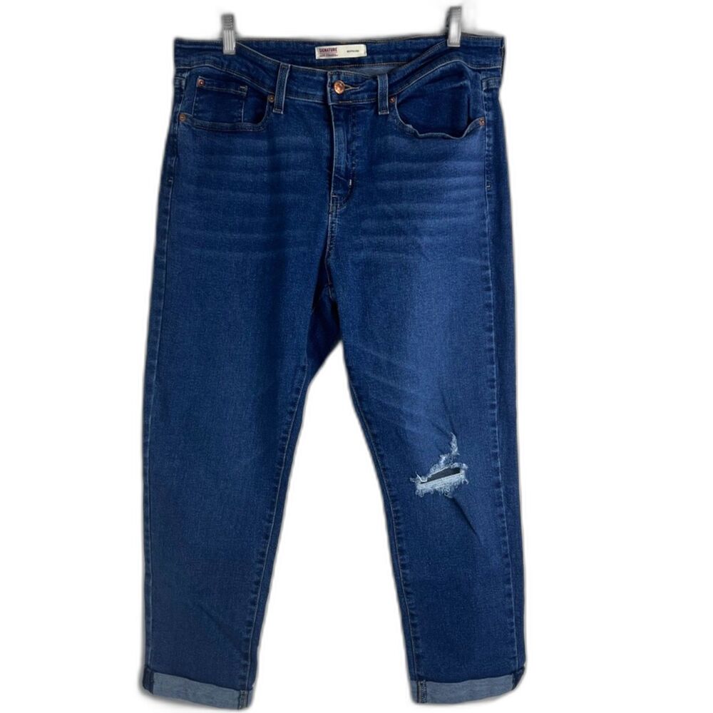 Levi's Signature Denim Blue Boyfriend Jeans‎ Roll Cuff High Rise Size 16